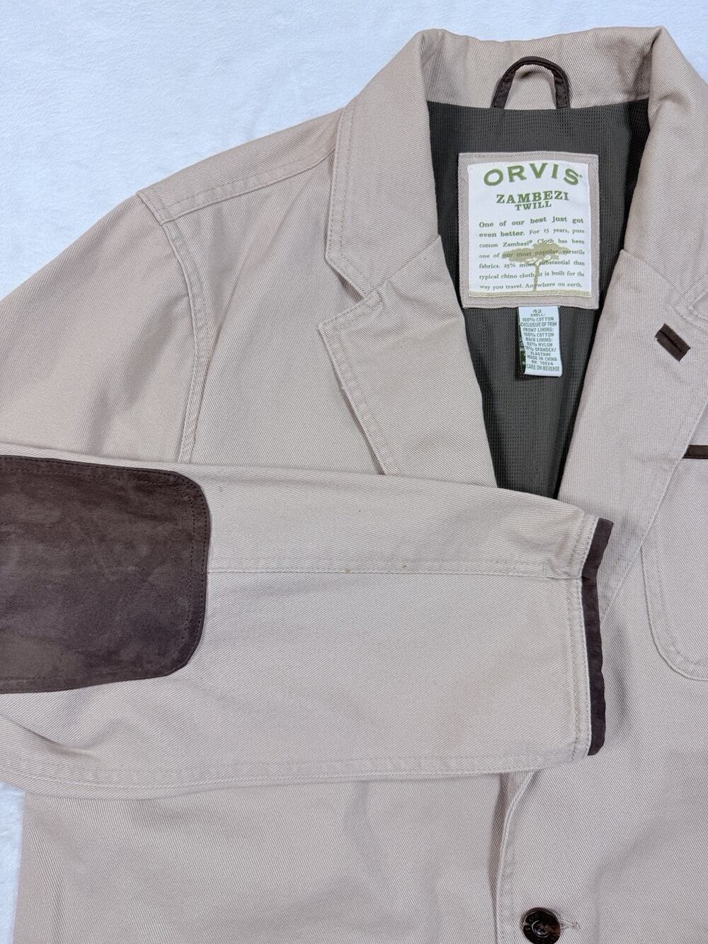 Vintage Orvis Zambezi Leather Elbow Patch Cotton Blazer Jacket Size XXL